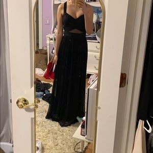Black ball gown with cross-front bodice